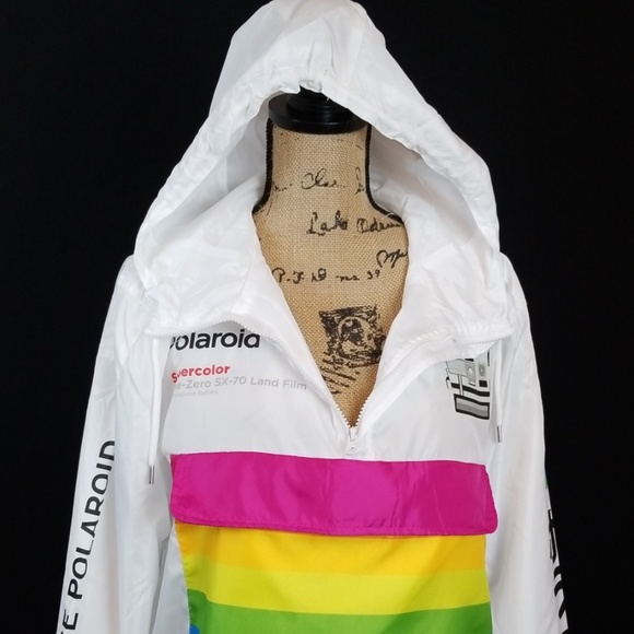 Polaroid 1/4 zip rainbow wind breaker white M220 - Picture 7 of 8